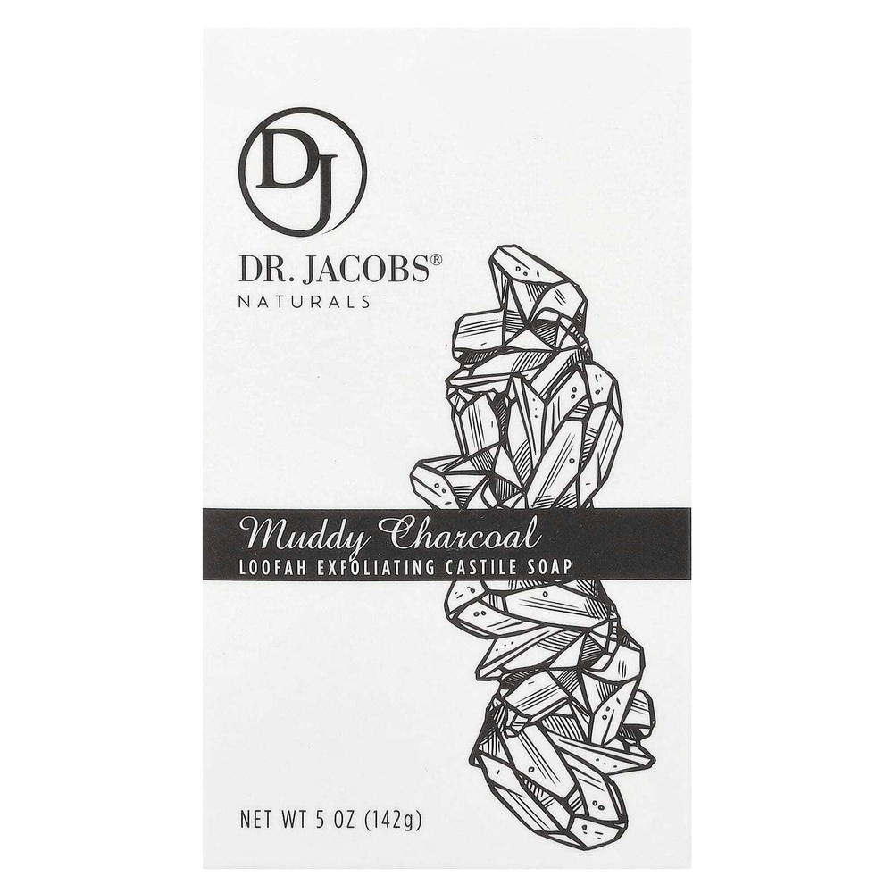 Dr. Jacobs Naturals, Отшелушивающее кастильское мыло с люфой, мутный древесный уголь, 142 г (5 унций)