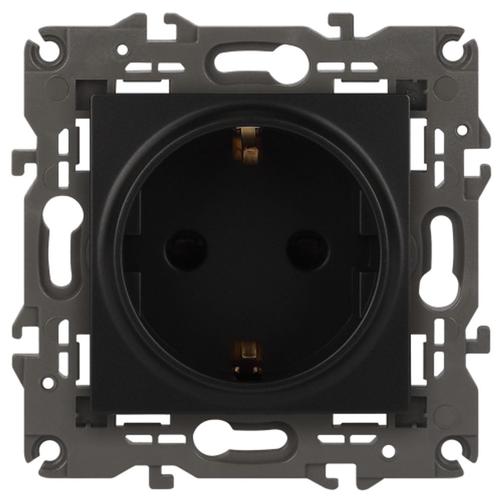 Розетка ЭРА Elegance 14-2102-05 с заземлением 2P+E Schuko со шторками 16A-250В IP20 антрацит