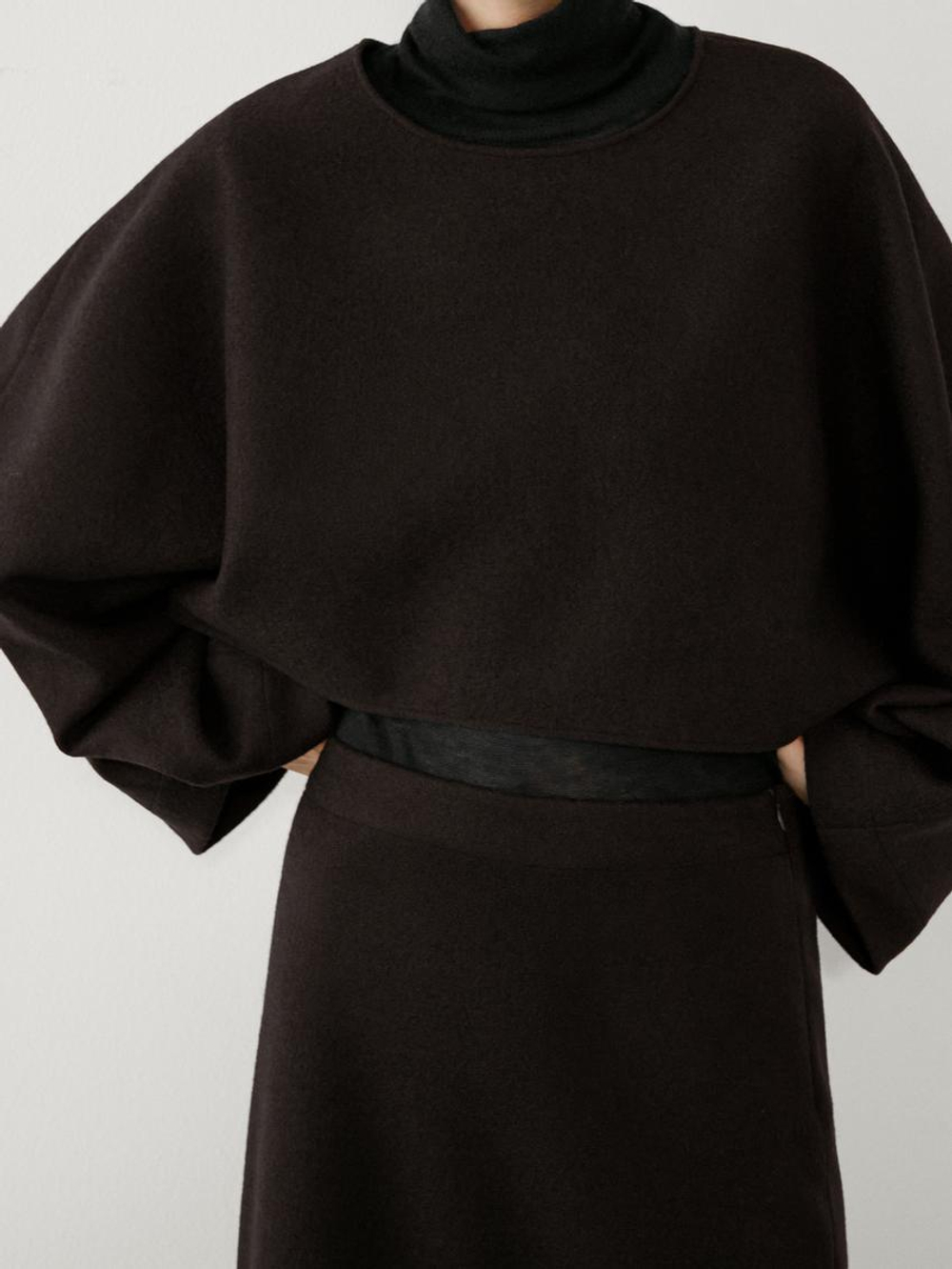 Massimo Dutti Длинная юбка из смесовой шерсти, коричневый