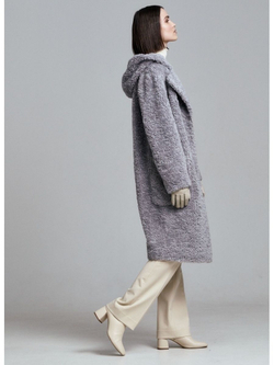 Шуба из овечьей шерсти чебурашка тедди, серая, SilverFox