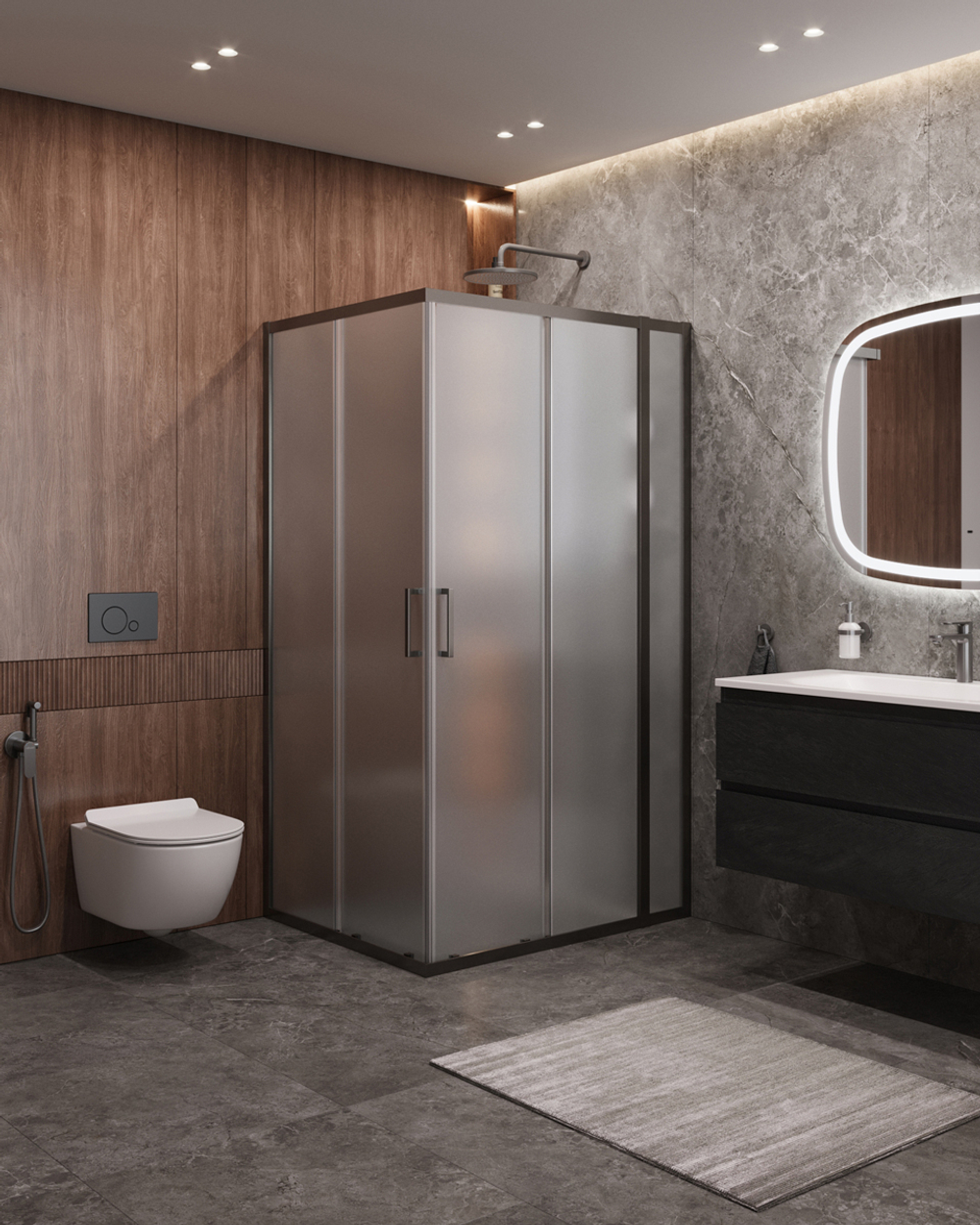 Душевой уголок Cezares MOLVENO-AH-21-90+20-P-GM, 110х90х195, профиль оружейная сталь, стекло Punto матовое