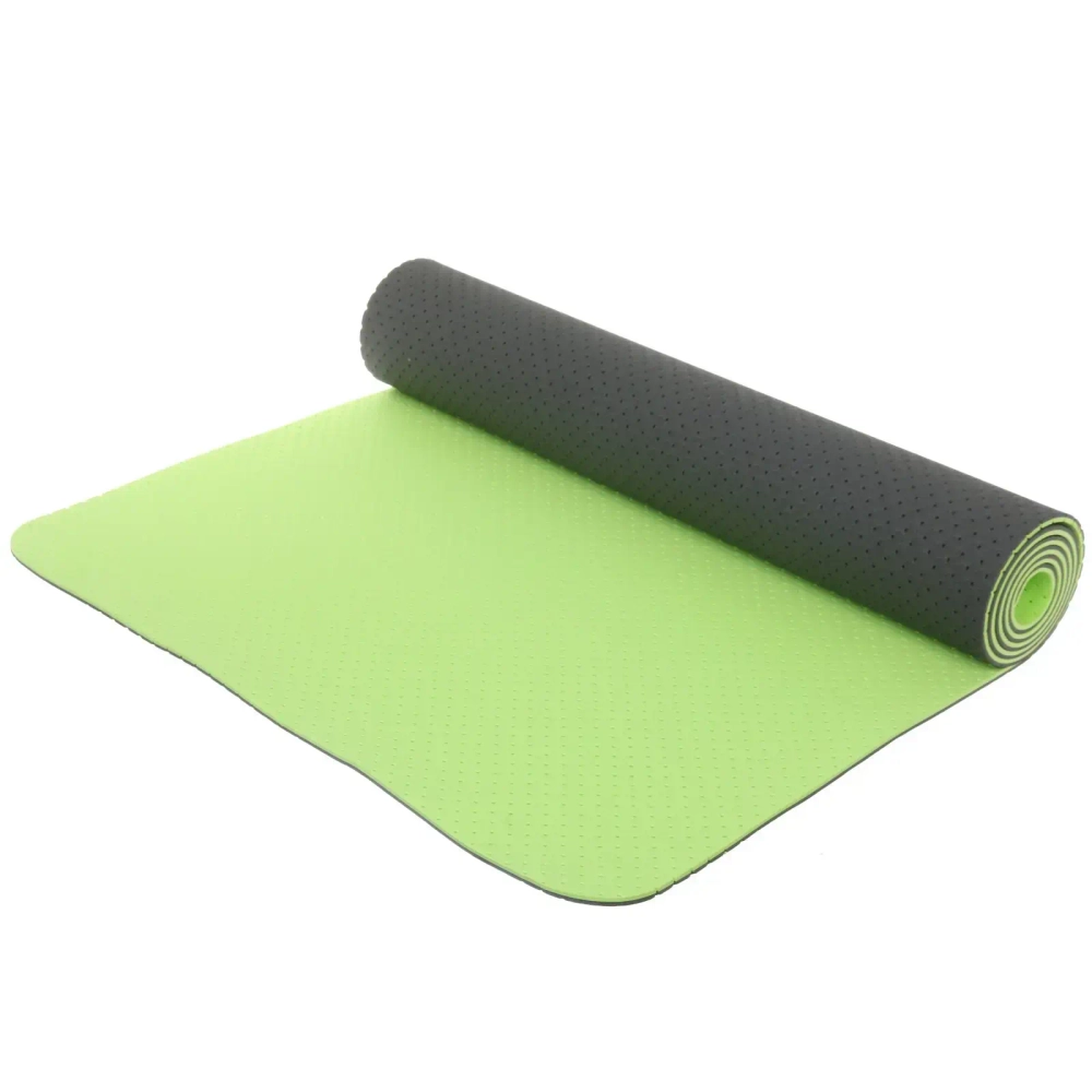 Коврик для йоги 6 мм 183х61 см «Sports time» перфорированный (ТРЕ), салатовый/серый