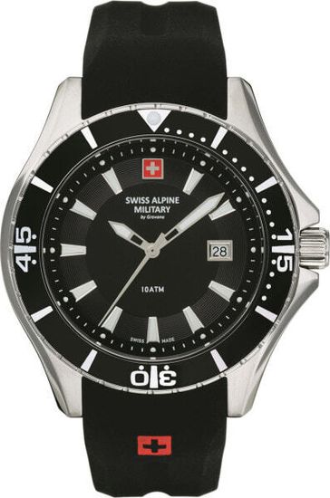 С ремешком Мужские наручные часы с черным силиконовым ремешком Swiss Alpine Military 7040.1837 diver 45mm 10ATM