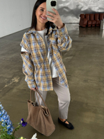 Рубашка с отстегивающимися рукавами в желто-голубую клетку