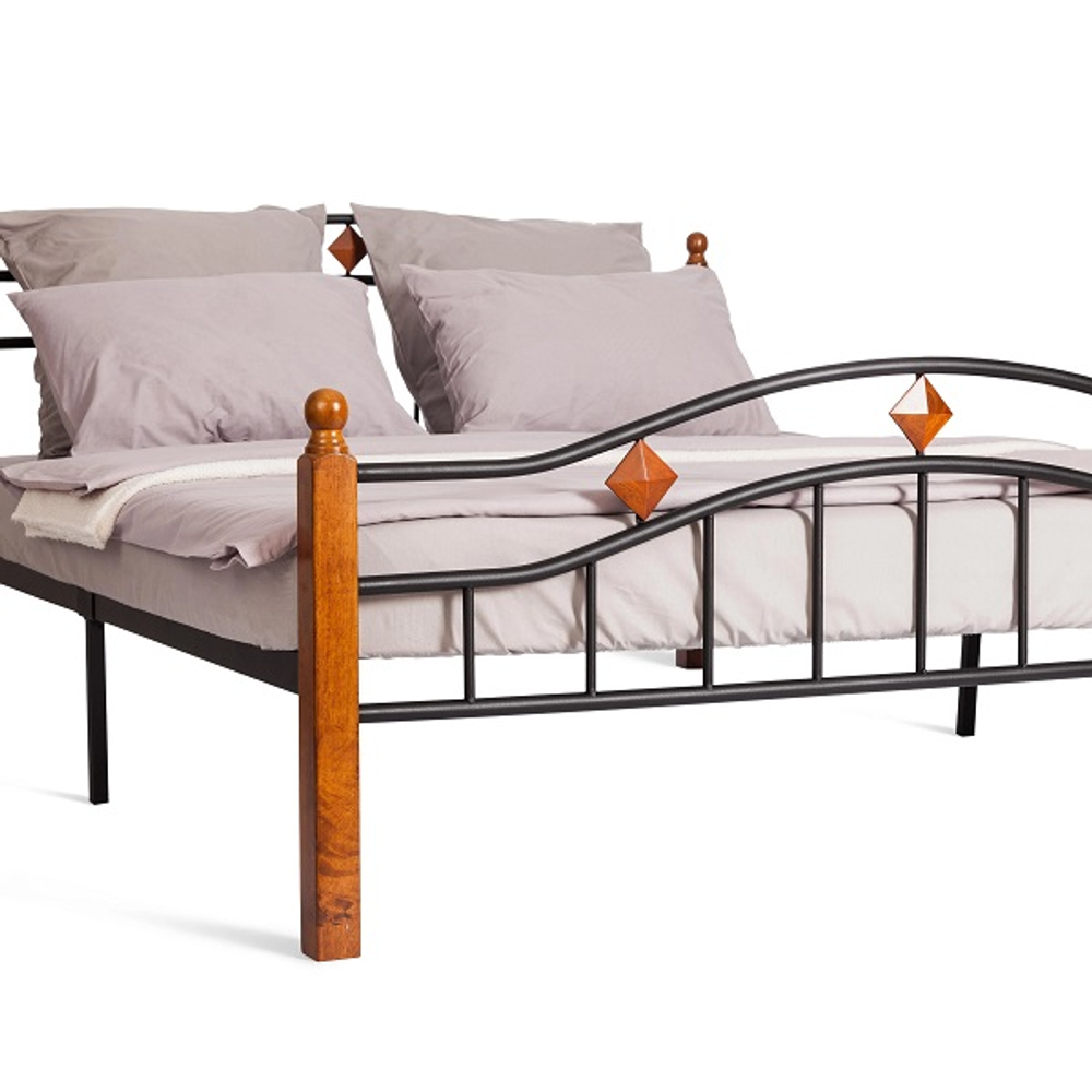 Кровать AT-126 - дерево гевея/металл, 160*200 см (Queen bed), красный дуб/черный