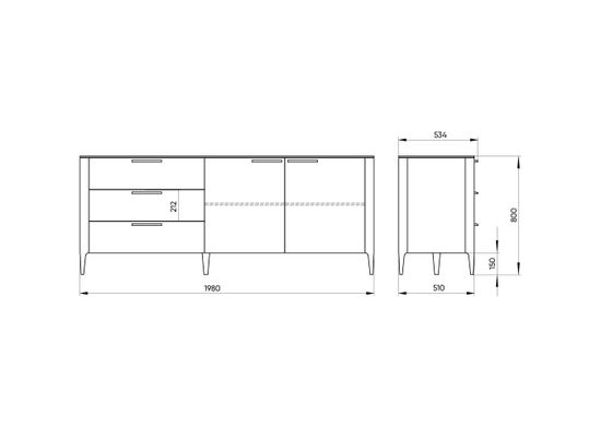 Тумба Type 3 ящика 2 двери L (светло-серый)