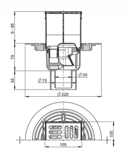 Сливной трапn  APV2321 105 × 105/50/75, подводка – прямая, решетка – нержавеющая сталь, гидрозатвор