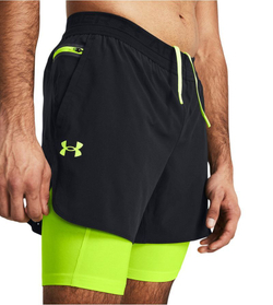 Мужские теннисные шорты Under Armour Men's UA Vanish Elite 2in1 Shorts - black/high vis yellow