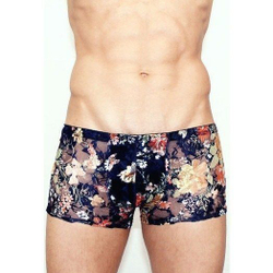 Мужские трусы боксеры темно синие в цветок бежевый Romeo Rossi Black Boxer RR00221