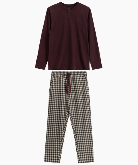 Пижама мужская с длинным рукавом и брюками Atlantic NMP-394, хлопок, винный + серый