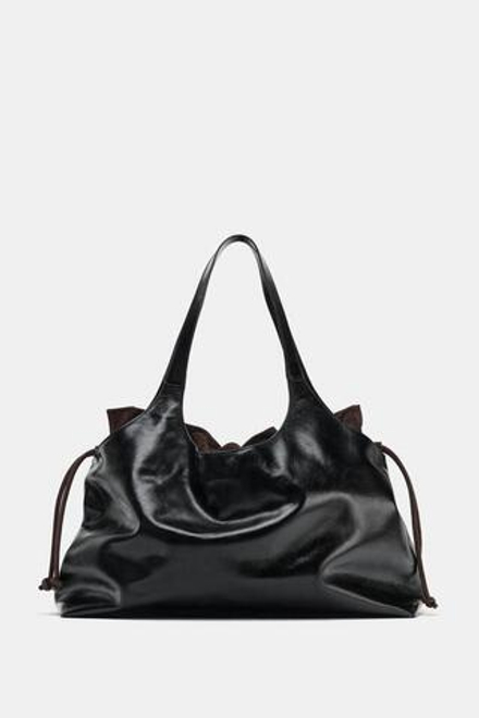 ZARA КОЖАНАЯ СУМКА-ШОПЕР MAXI LIMITED EDITION, ШОКОЛАДНЫЙ