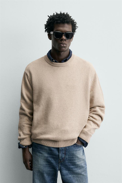 ZARA СВИТЕР ИЗ РЕЛЬЕФНОГО ХЛОПКА, РЫЖЕВАТО-КОРИЧНЕВЫЙ