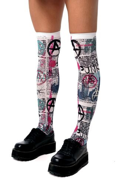 Белые гольфы с принтом в стиле панк (Цвет: белый)