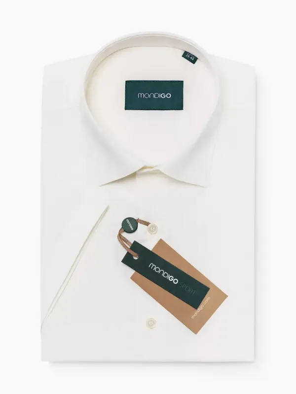 Рубашка приталенная SLIM FIT с коротким рукавом, молочная