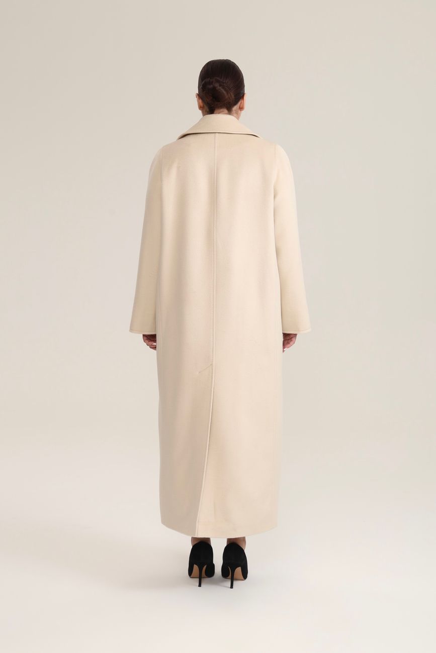 Пальто двубортное с отстрочкой, молочный