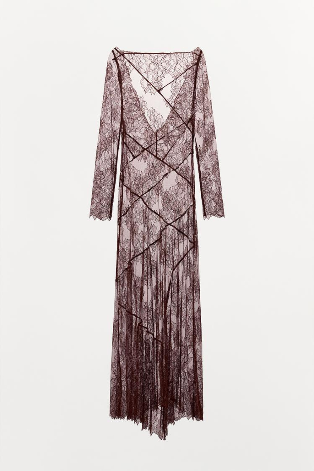 ZARA КРУЖЕВНОЕ ПЛАТЬЕ МИДИ, КОРИЧНЕВЫЙ