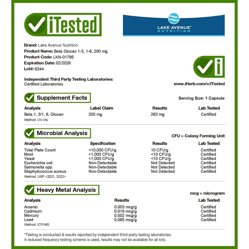 California Gold Nutrition, бета-глюкан 1–3, 1–6, 200 мг, 60 растительных капсул