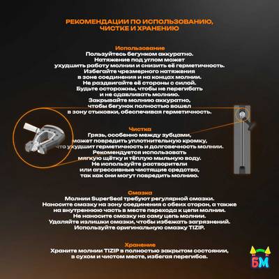 Герметичная водонепроницаемая молния TIZIP (ТИЗИП) SUPERSEAL, 55 см, 20 шт.