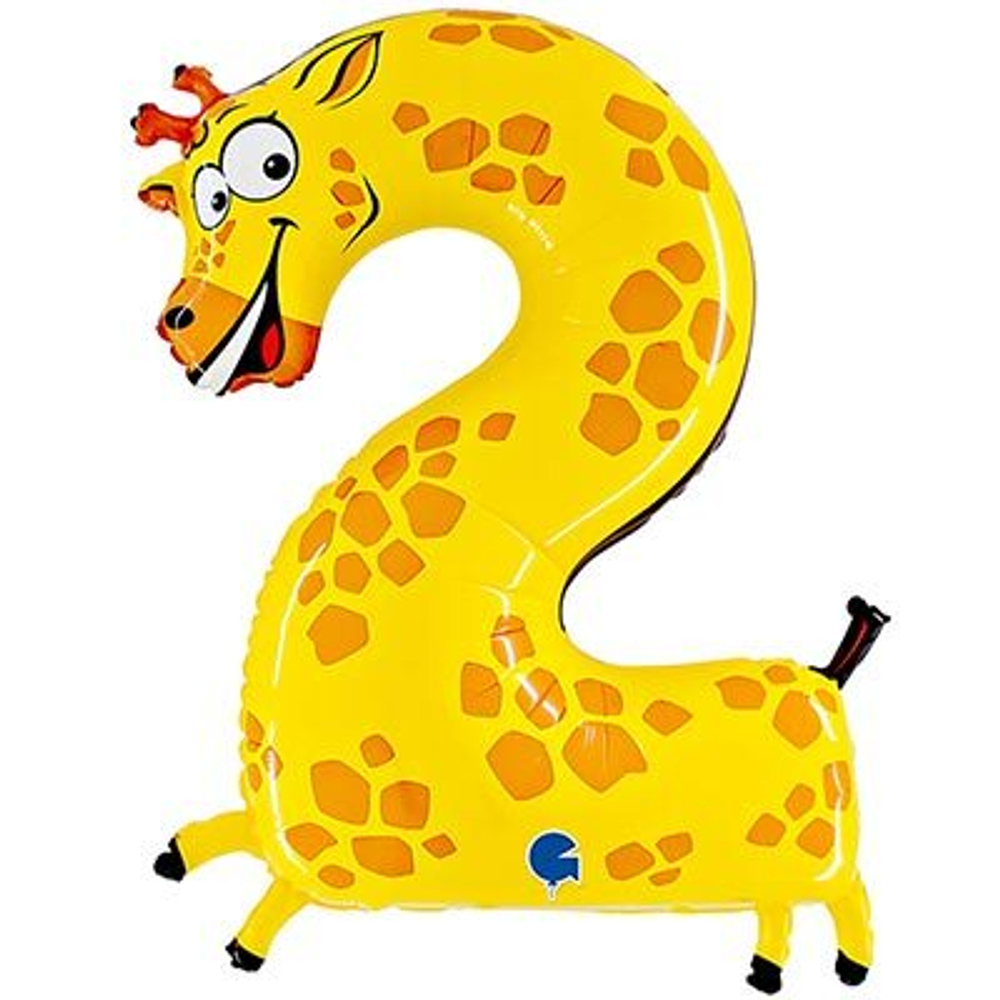 Шар фольга Цифра 2 Жираф 102 см с гелием