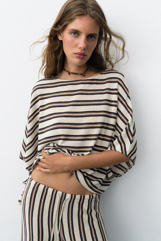 ZARA ТОП В РУСТИКАЛЬНОМ СТИЛЕ С КОРОТКИМИ РУКАВАМИ, ПОЛОСКИ