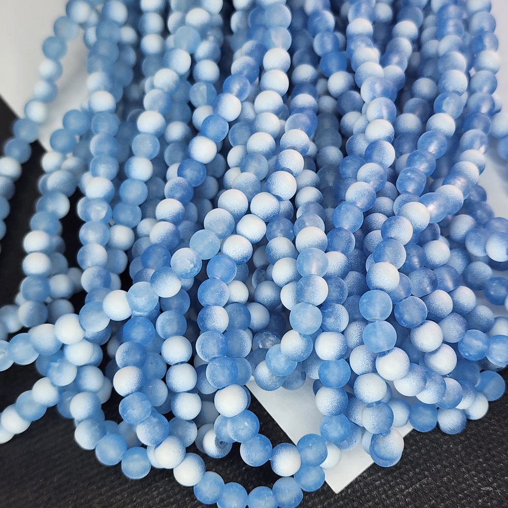 Бусины стекло с матовым эффектом, голубой, р-р 6мм, цена за нить 20см