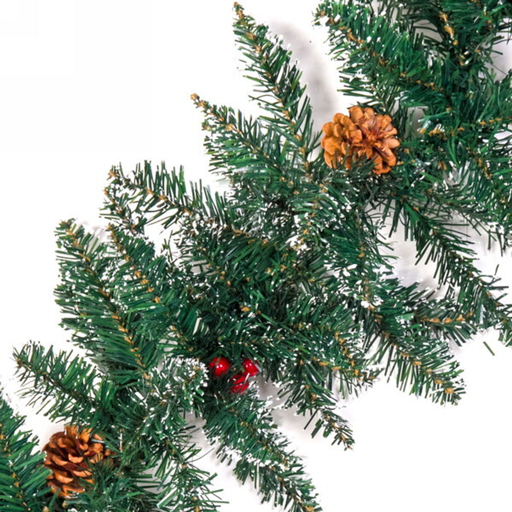 Гирлянда хвойная «Морозное утро» 2,7 м (220 веток) ПВХ, белый иней, шишки, ягоды