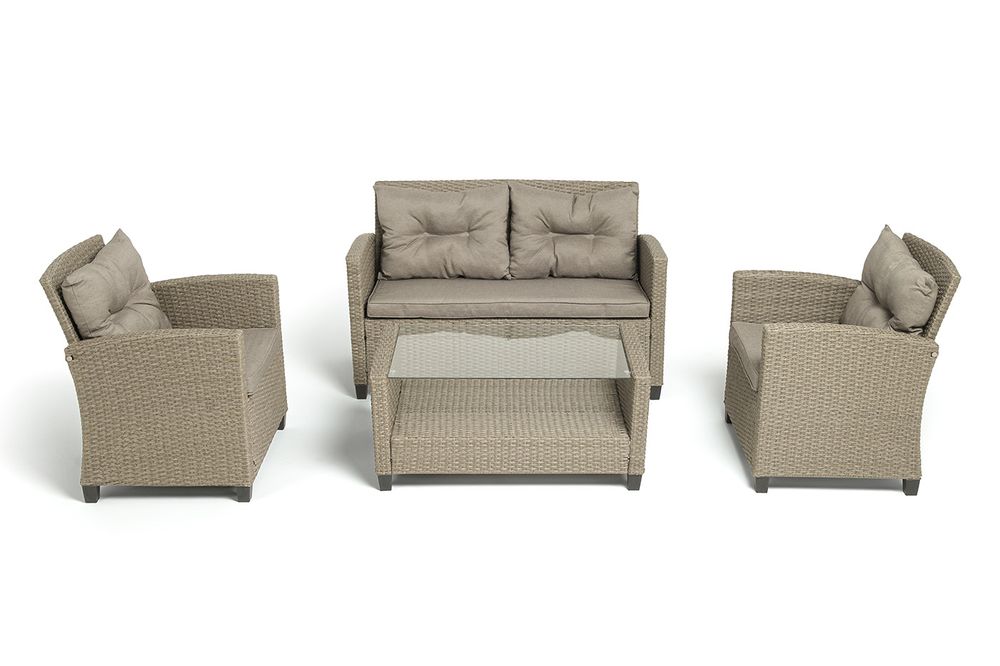 "Филадельфия" лаунж-зона из искусственного ротанга, цвет соломенный, цвет подушек бежевый