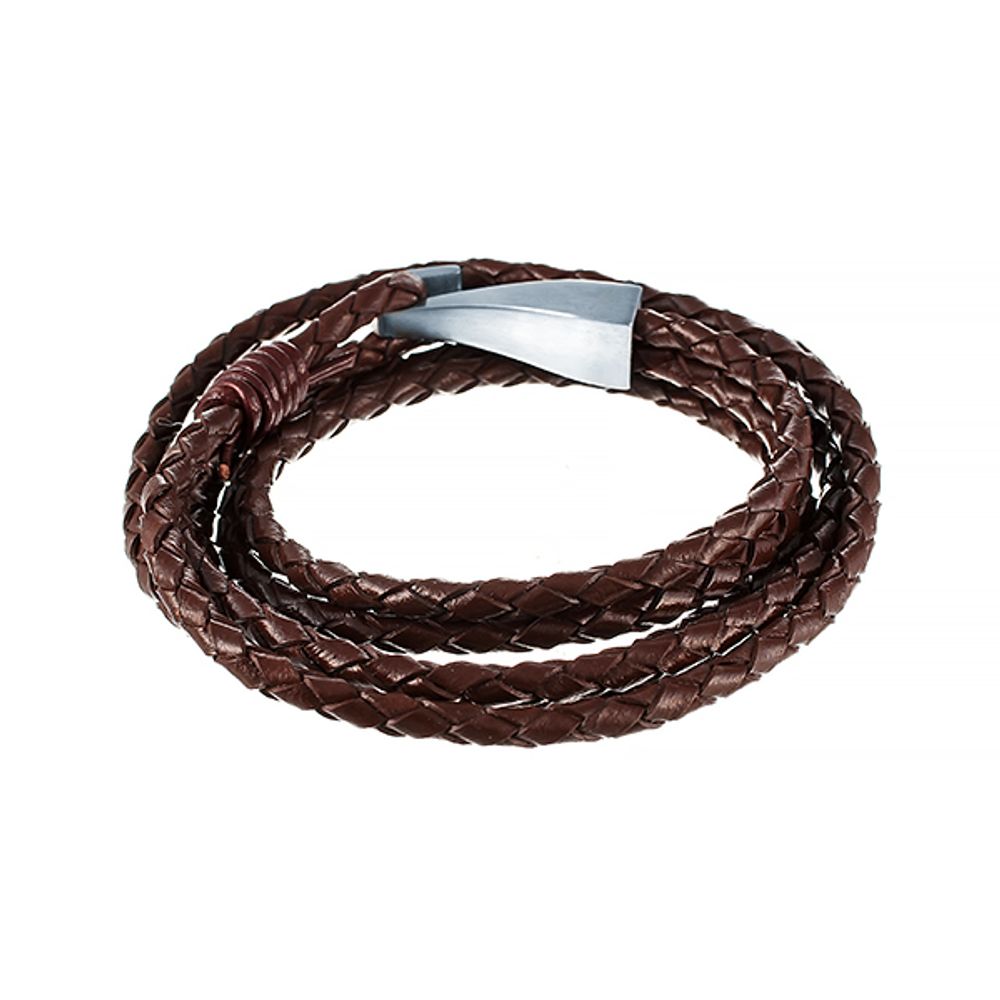 Стильный модный кожаный коричневый браслет намотка 6в1 из плетёной кожи JV 230-0114 в подарочной упаковке