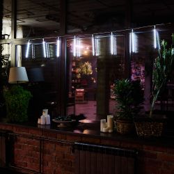 ULD-E2403-144-DTK WHITE IP44 METEOR Занавес светодиодный фигурный Падающие звезды. соединяемый. 2х0.3м. 8 подвесов. Белый свет. Провод прозрачный. TM Uniel.