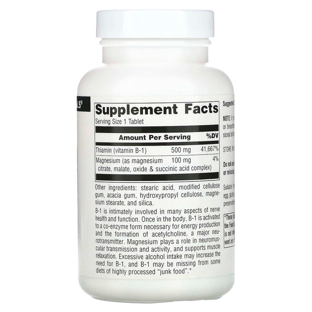 Source Naturals, B-1, высокая эффективность, 500 мг, 100 таблеток