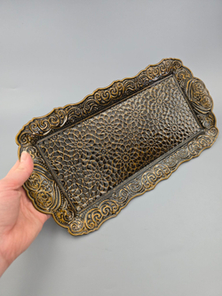 Поднос прямоугольный декоративный 35*18 "Цветок" металлический /ACAR. Турция (серебристый)