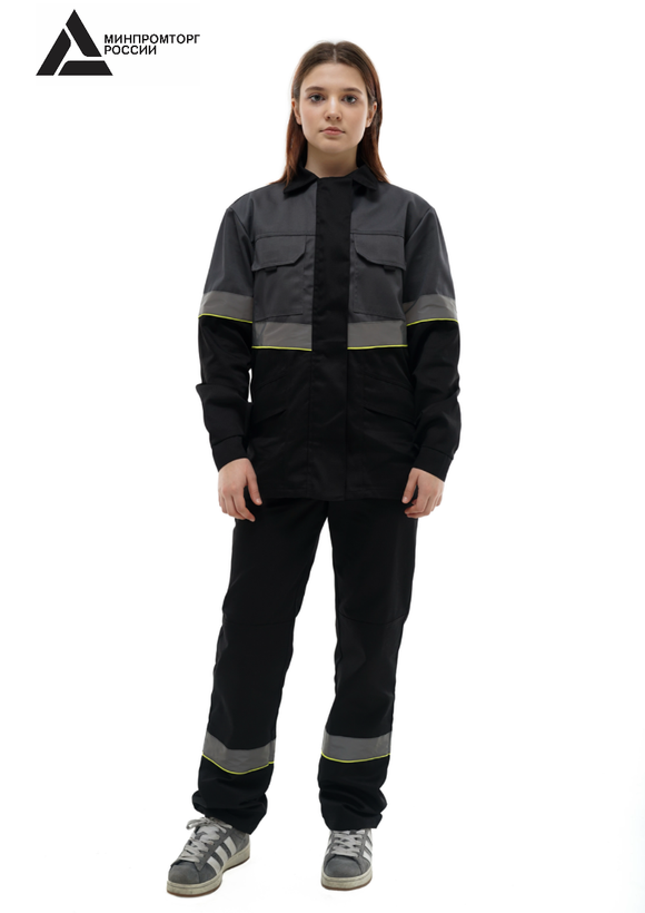 Костюм женский летний «ЮЖНАЯ ШИРОТА» (куртка+брюки) цв.черный/серый БОЛЬШОЙ РАЗМЕР