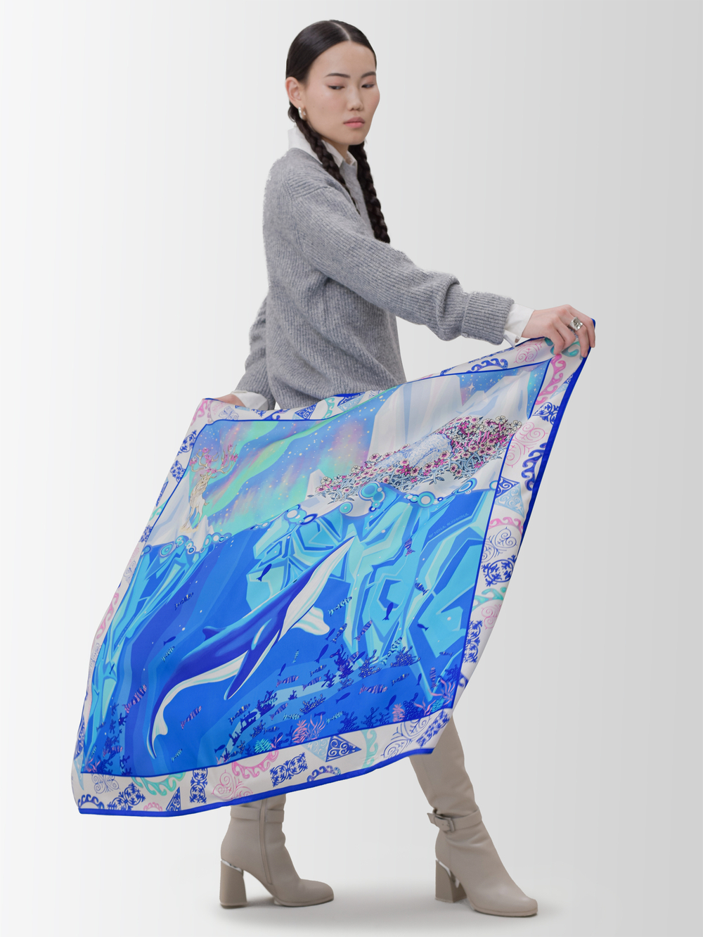 Платок «Весна в Арктике» 100% шёлк