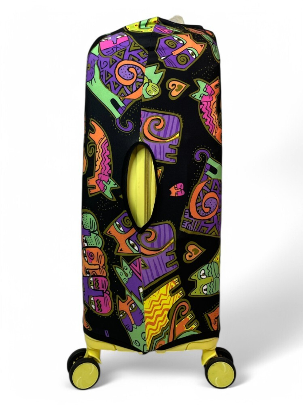 Чехол на чемодан 24", цвет чёрный/разноцветный, Коты