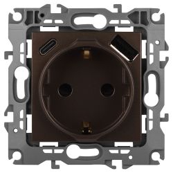 Розетка ЭРА Серия 12 12-4108-13 2P+E 16A-250В со шторками с USB type-A+C 5В-3А бронза