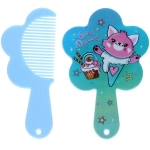 Расческа с зеркалом в наборе детские «МИМИШКИ», котик, цвет лазурный, 11см