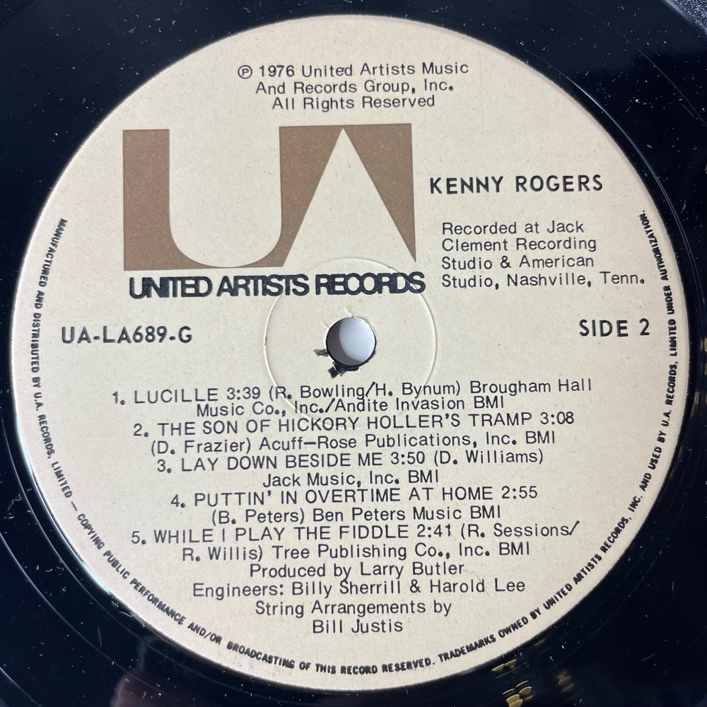 Винтажная виниловая пластинка LP Kenny Rogers (Канада 1976) Lucille