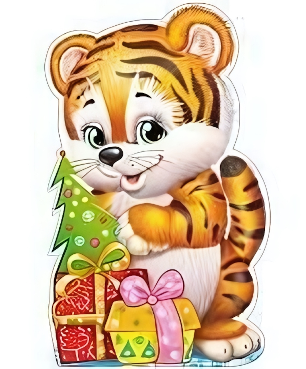 Плакат вырубной А3 Тигренок новогодний (с блестками)