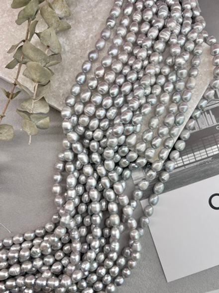 Натуральный барочный жемчуг 7-10 см, серый, нить 36 см