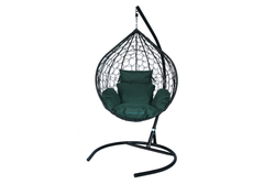 Кресло подвесное Сфера Лайт арт.BG3838 (стойка+основание.чёрн.,корзн.чёрн.,подуш. тём-зелёная. 3уп. (Б))