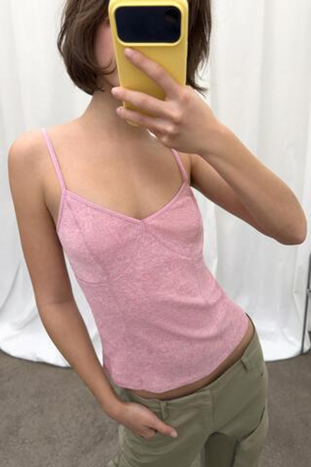 ZARA ТОП НА БРЕТЕЛЯХ ИЗ ХЛОПКА, РОЗОВЫЙ МЕЛАНЖ