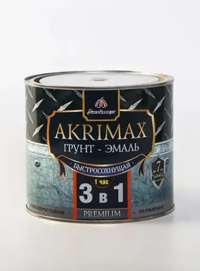 Грунт-эмаль по ржавчине 3 в 1, Краска по металлу, быстросохнущая 1,7 кг AKRIMAX-PREMIUM, матовое покрытие, хаки
