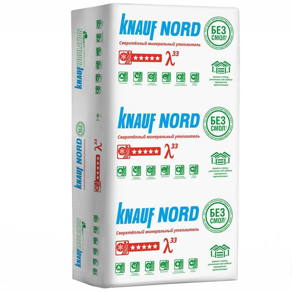 Минеральная вата Knauf Nord S33MR 1250х600х100 мм 6 шт