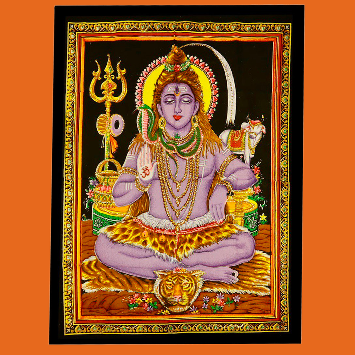 Панно декоративное Шива покровительство защита и процветание, хлопок, вышивка пайетками ручной работы 108x80 см