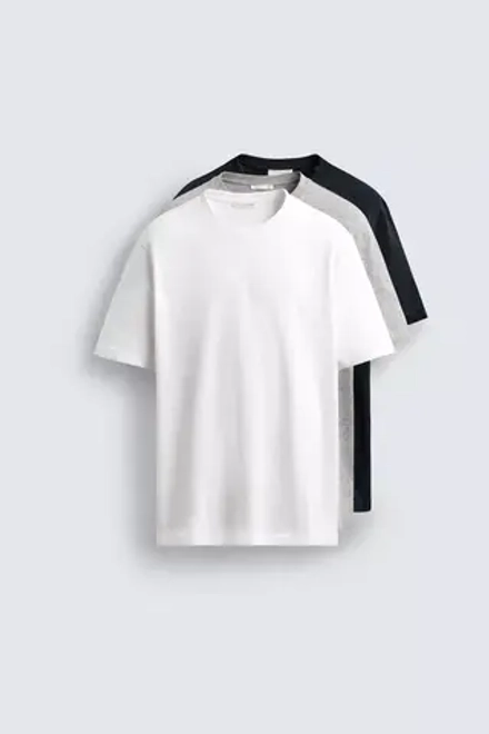 ZARA НАБОР ИЗ 3 БАЗОВЫХ ФУТБОЛОК MEDIUM WEIGHT, РАЗНОЦВЕТНЫЙ