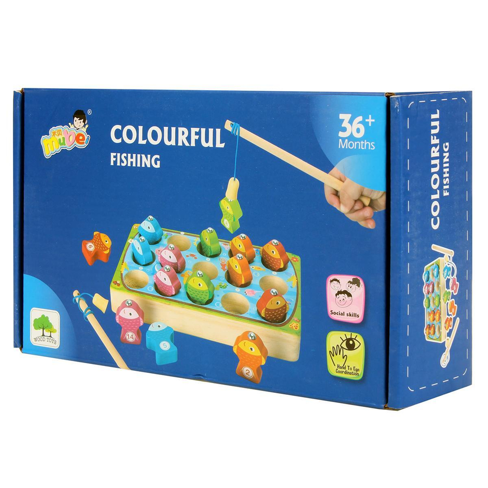 Развивающая игрушка деревянная Рыбалка обьемная, коробка C-41674