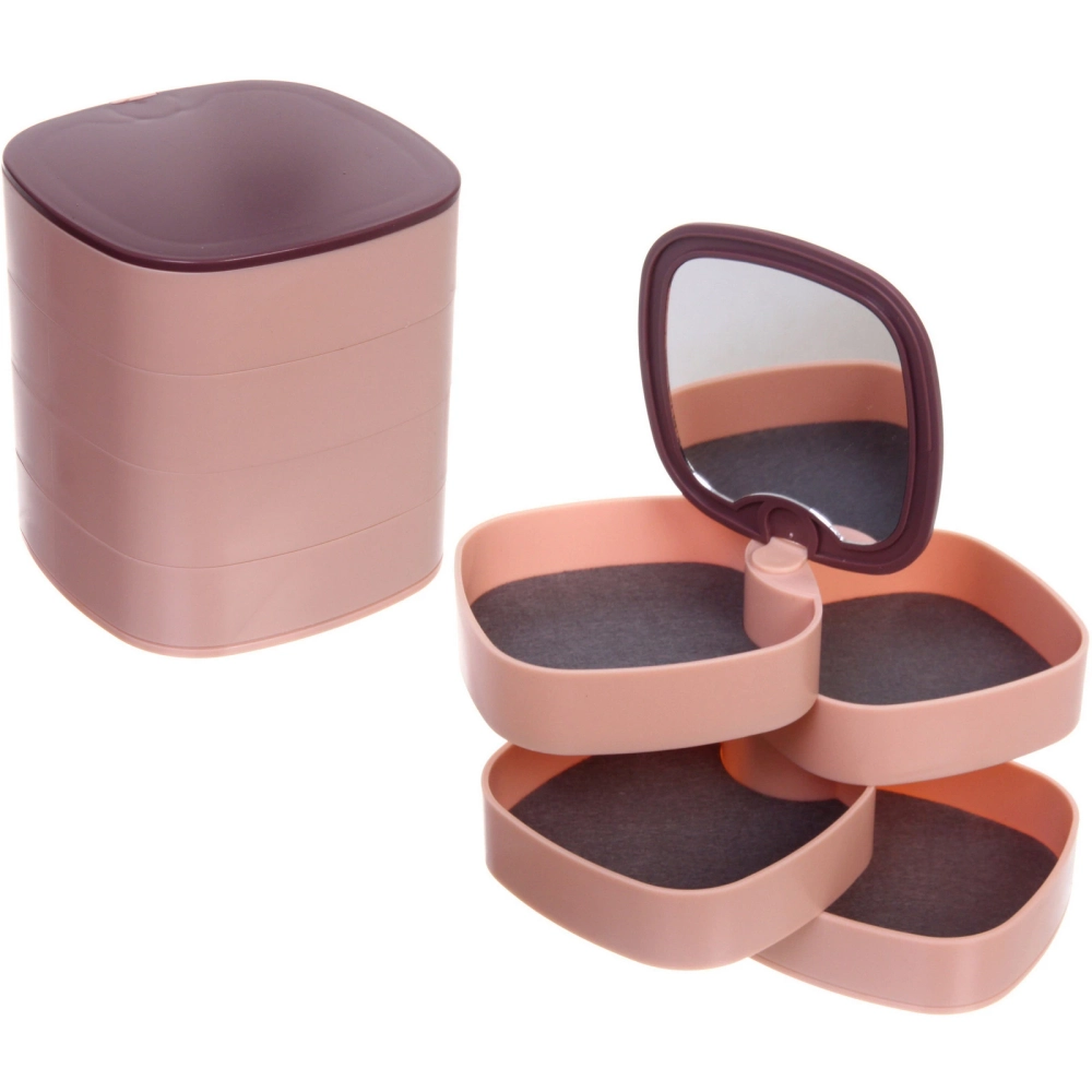 Органайзер для хранения с зеркалом «ПИОНТО», цвет пудровый, 12*11см (упаковка коробка)