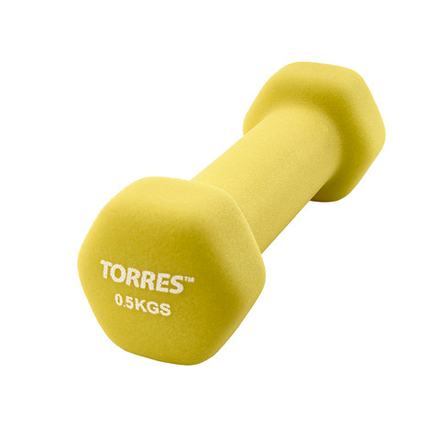 Гантель TORRES 0,5 кг, PL550105, металл в неопреновой оболочке, форма шестигранник, желтый