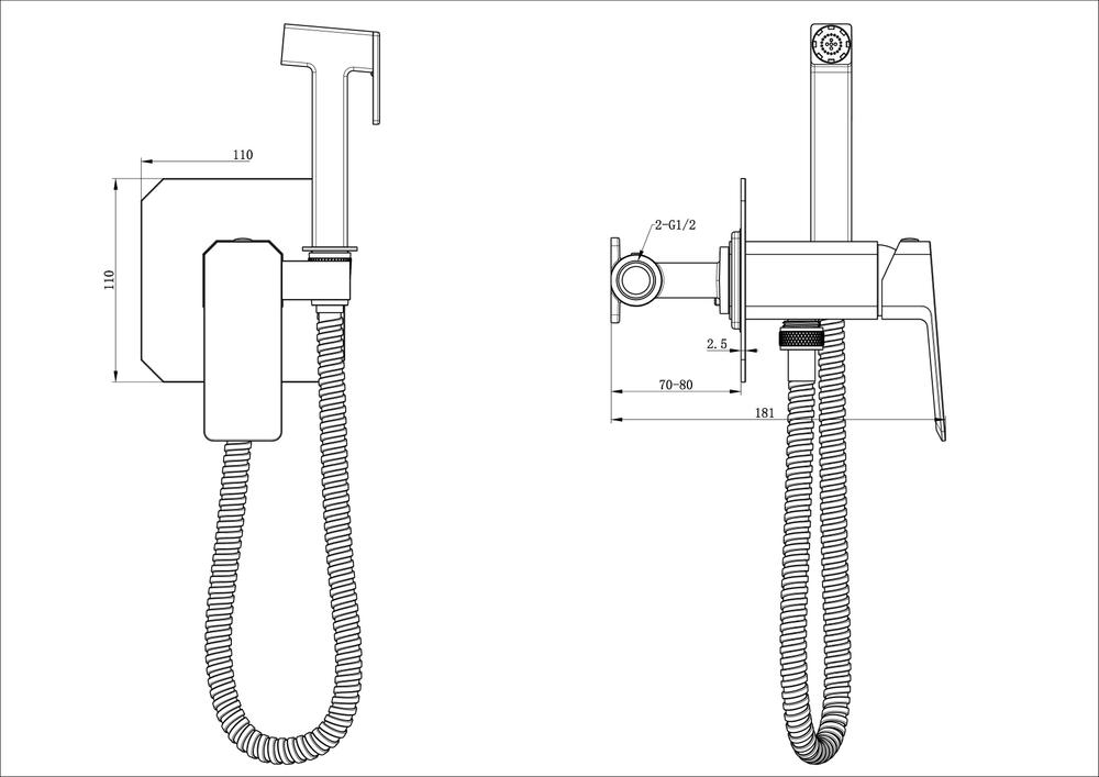 Смеситель с гигиеническим душем встраиваемый WONZON & WOGHAND DIAMOND, Хром (WW-88829011-CR)