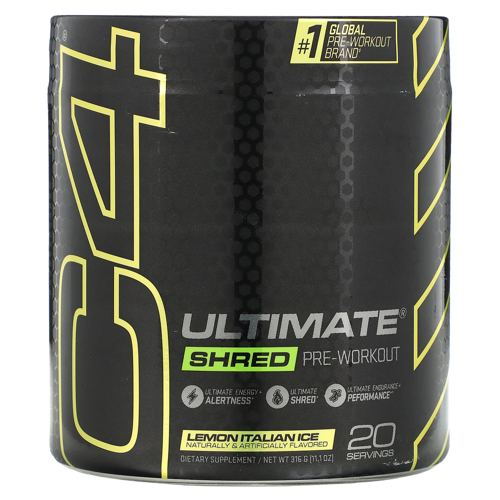 C4 / Cellucor, C4 Ultimate Shred, формула для нарезки и перед тренировкой, итальянский лед с лимоном, 350 г (12,3 унции)